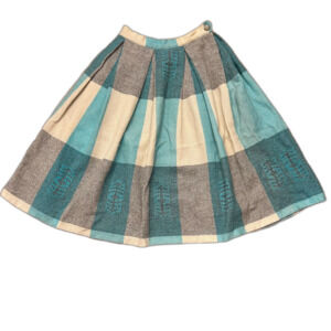 1950s Vintage Wool Skirt Young Timers NY Plaid Teal Gray A-Line Midi Pleated